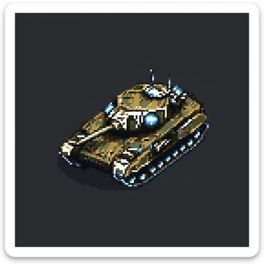 futuristic military tank 2025, pixel art, compact and detailed sticker