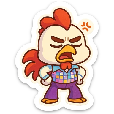 Coq disco qui perd patience en style cartoons enfant style gumball  sticker