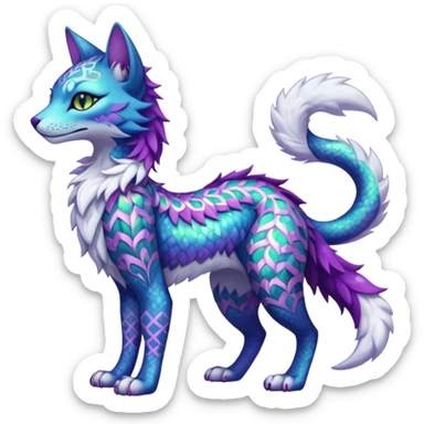 Kawaii iridescent beautiful pretty elegant divine edgy fantasy feline-vernid-sergal-fursona-animal-creature with accessories, full body with intricate patterns sticker