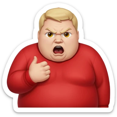 obese man angry, bulging eyes, shouting, 'PRONOUNS' at the top, Apple emoji style sticker