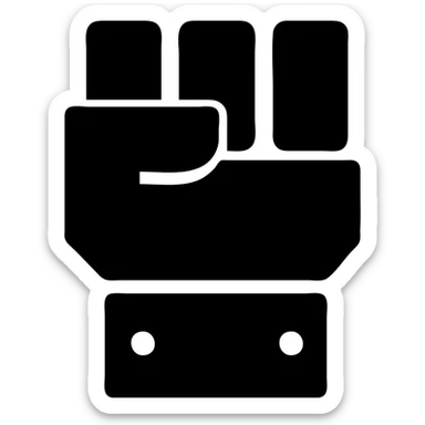 Powerful robot fist, blocky and mechanical, with only 3 very wide fingers all the same height, total width of the 3 fingers matches the fist width, in a solid red filled icon style with transparent background. sticker