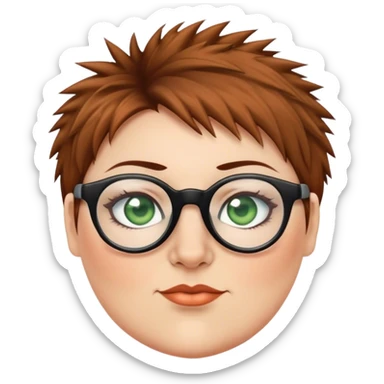  plus size white women round nose with short  brown shaggy spiked hair wearing glasses green eyes  sticker