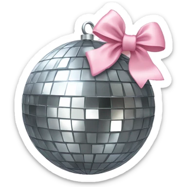 disco ball with a light pink bow on top sticker