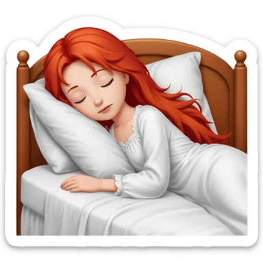 Red long hair girl sleeping in bed alone sticker