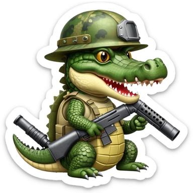 Crocodile with military helmet and artillery weapons sticker