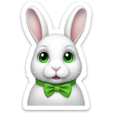 Cute White bunny with green eyes curious and question symbol  sticker