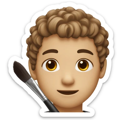 A boy with a brush. Brown eyes, drk bear and hair sticker