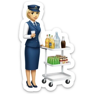 White flight attendant with cart sticker