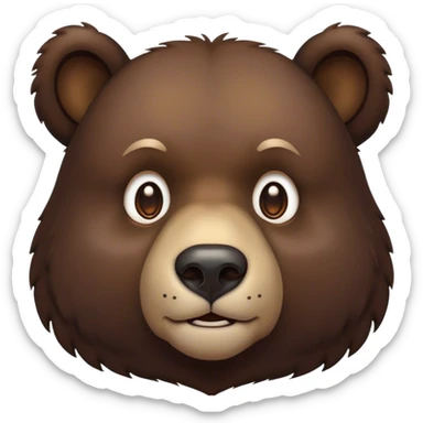 Cinematic Noble Bear Portrait Emoji, Poised and regal, with a large, imposing build and a thick, well-groomed rich dark brown fur, deep-set soulful eyes, Simplified yet sharp and sophisticated features, highly detailed, glowing with a soft, dignified glow, high shine, intelligent and formidable, stylized with an air of wild majesty, focused and attentive, soft glowing outline, capturing the essence of a watchful and commanding guardian, so majestic it feels as though it could lumber out of the screen with effortless authority! sticker