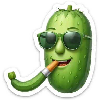cucumber smoking a cigarette, wearing sunglasses and smirking sticker