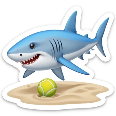 Un tiburón con tenis en una playa sticker