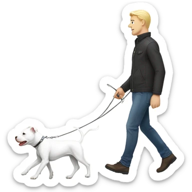 Blonde man walking a white pit bull sticker
