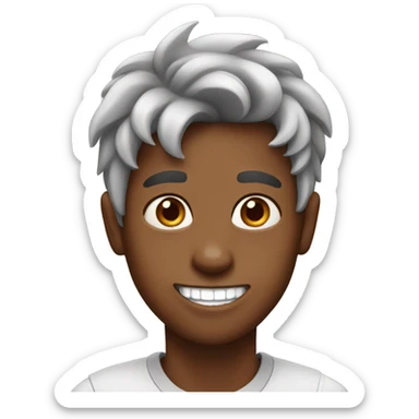 Brown boy with one silver canine tooth sticker