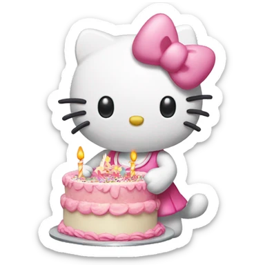 hello kitty holding a birthday cake sticker