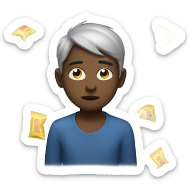 Tired kid with eye bags and a empty chip bag  sticker