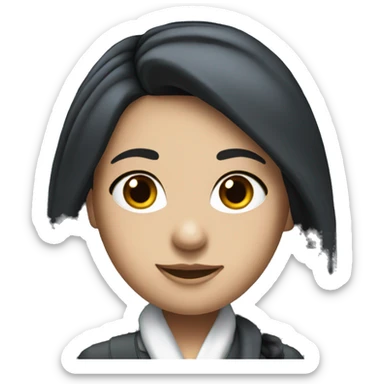 Flight attendant with long black hair and white skin and an airline scarf sticker