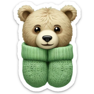 Cute Bear in knitted Sage green mittens sticker