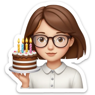 Brown haired young girl with glasses birthday sticker