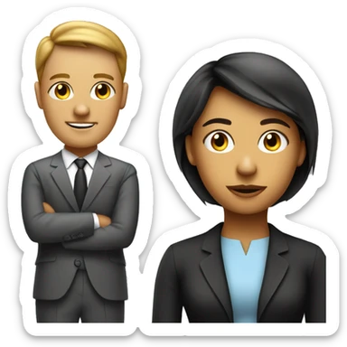 Job interview. Young lady and boss (man) sticker