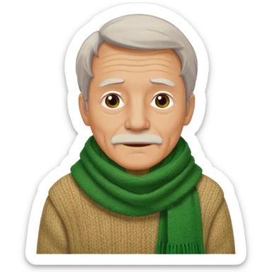 old man with big green scarf and layered sweater sticker