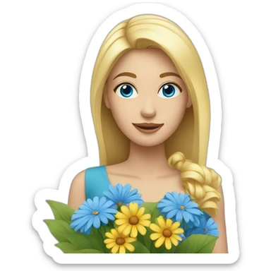 Blonde women with blue eyes offer flowers  sticker