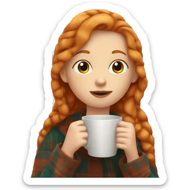 Ginger girl in plaid blanket sipping coffee sticker