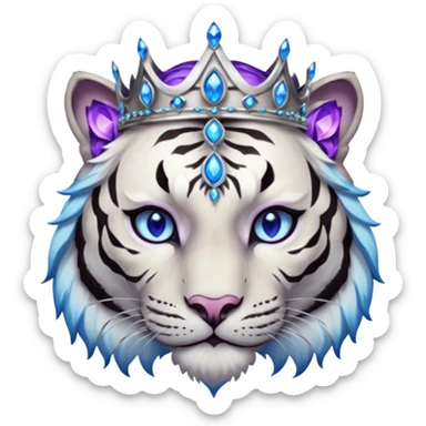 ESO Female white/black tiger khajiit leader of the umbral rose, glowing blue eyes, glowing blue 'third eye' gem; silver crown/tiara with purple gems sticker