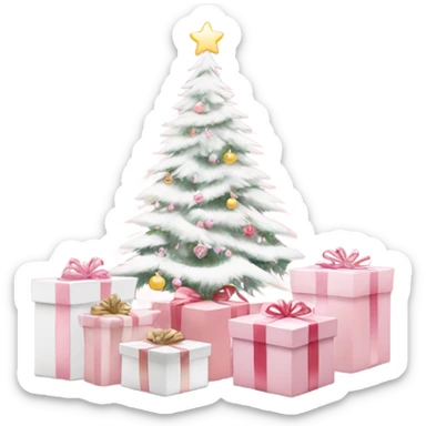 Light pink Christmas gifts under a white Christmas tree  sticker