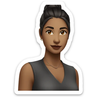 menina morena de quadril largo, cintura fina,pose em pé casual, vestido terninho elegante preto sticker