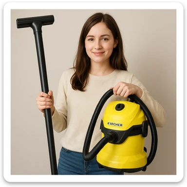 white girl with brown hair holding a Karcher vacuum cleaner, style 2 sticker