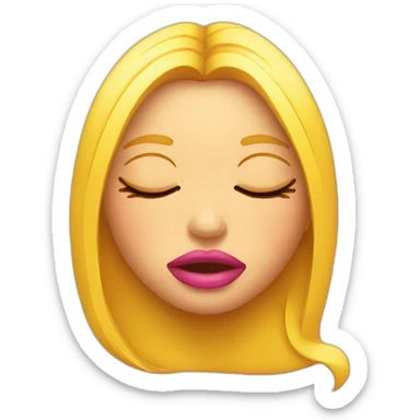Yellow emoji with closed eyes big lips and long pink nails sticker