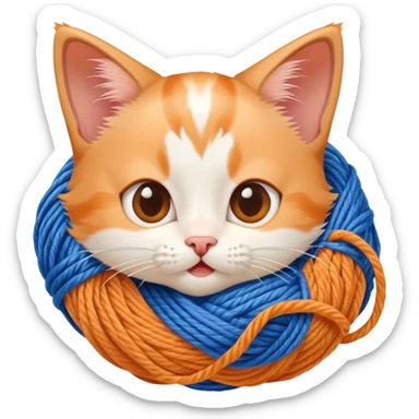 Funny kitten tangled in yarn with surprised expression sticker