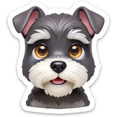 Cinematic Comical Miniature Schnauzer Portrait Emoji, Head tilted dramatically with a comically shocked expression and large, animated eyes, featuring a sharply defined salt-and-pepper fur with exaggerated, humorous eyebrows, simplified yet hilariously detailed, glowing with a bold, playful radiance, high shine, exuding a spirited and cheeky charm, styled with a soft glowing outline, capturing the essence of a Miniature Schnauzer that appears ready to dash into a burst of comic energy! sticker