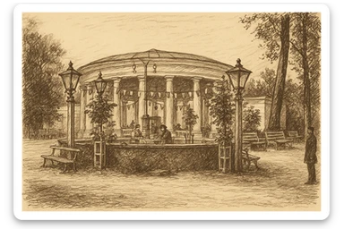 Ротонда в Лазаретном саду Курска в 19 веке - рисованный стиль sticker