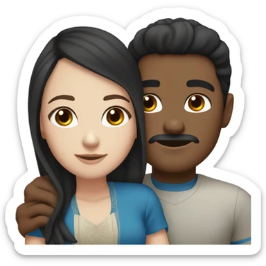 Mexican man with brown eyes hugging white girl with black hair and blue eyes sticker