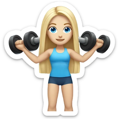 White girl with long blonde hair and blue eyes lifting weights sticker