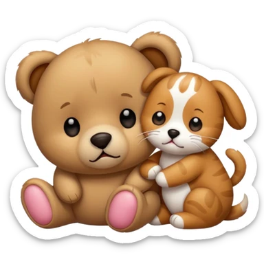 a teddy and a cute dog and cat crying sticker