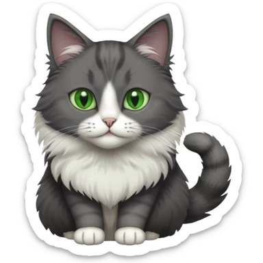 one dark grey and white cat and one completely solid dark grey cat with green eyes and only white paws sticker