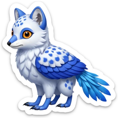 Arctic-Fox-Snow-Leopard-Blue-Tang-Fish-Hyacinth-Macaw-Fakémon-fusion-hybrid-animal-creature, full body sticker
