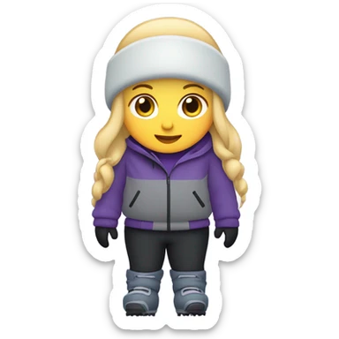 Chubby female long blonde hair skier with purpley-grey jacket and black pants showing whole body in high resolution sticker