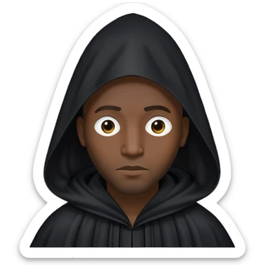 mask black smoke Black man wearing long black robe with tall, pointed hood. Entire face fully covered by black cloth, no facial features visible, only two small eye holes cut into the fabric. sticker