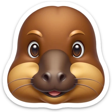 Cinematic Noble Platypus Portrait Emoji, Poised and regal, with a uniquely streamlined build and a sleek, well-groomed brown fur, a distinctive flat duckbill and broad, beaver-like tail, deep-set soulful eyes full of wonder, Simplified yet sharp and sophisticated features, highly detailed, glowing with a soft, dignified glow, high shine, intelligent and enigmatic, stylized with an air of aquatic curiosity, focused and attentive, soft glowing outline, capturing the essence of a watchful and confident oddity, so majestic it feels as though it could glide out of the screen with effortless authority! sticker