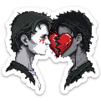 two men gay couple breaking up with a shattered heart between them sticker