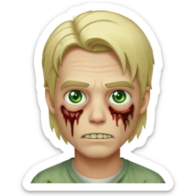 handsome male zombie with blonde mid-length hair and green eyes, iOS-style emoji sticker
