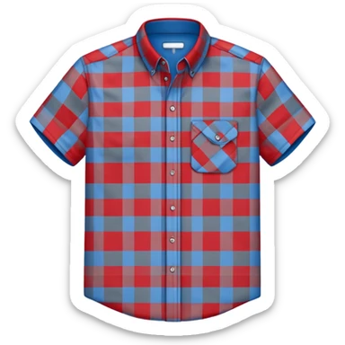 Red shirt with blue and gray check sticker
