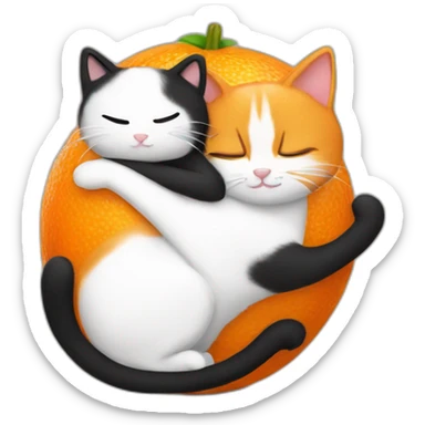 an orange and a black and white cat hugging sticker