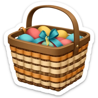 Cottagecore vintage basket, with cute ribbon in earthy shades. No emoji faces, no emoji icons. sticker