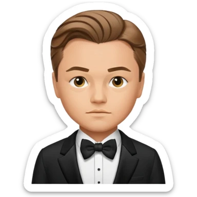 young Leonardo DiCaprio emoji wearing a tuxedo with confident expression sticker