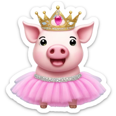Pink pig in tutu and tiara sticker