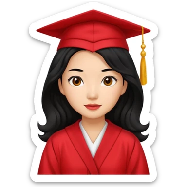 Graduate asian black hair with wavy hair long  with red sticker